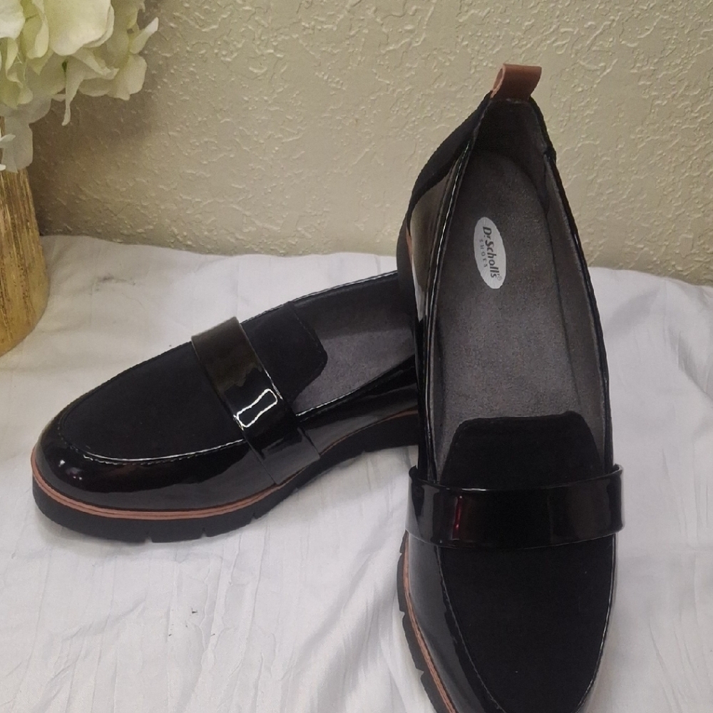 Black Patent & Suede Women's Slip-On Loafers